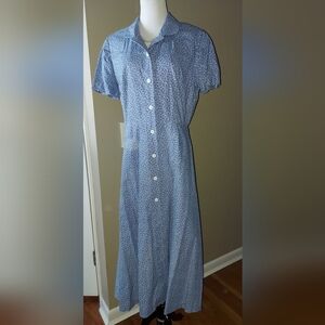 Handmade Blue Floral Button-Up Dress M/L Pockets